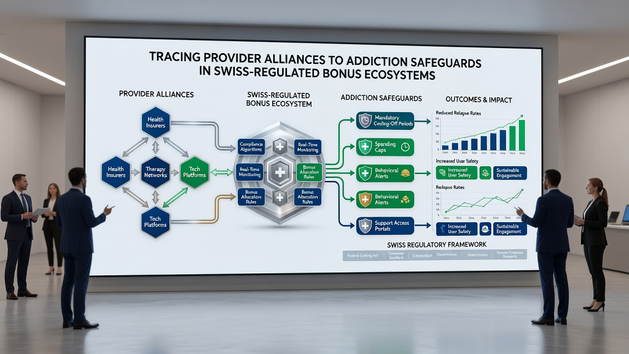 Flowchart illustrating Swiss bonus offer pathways and addiction safeguard integrations